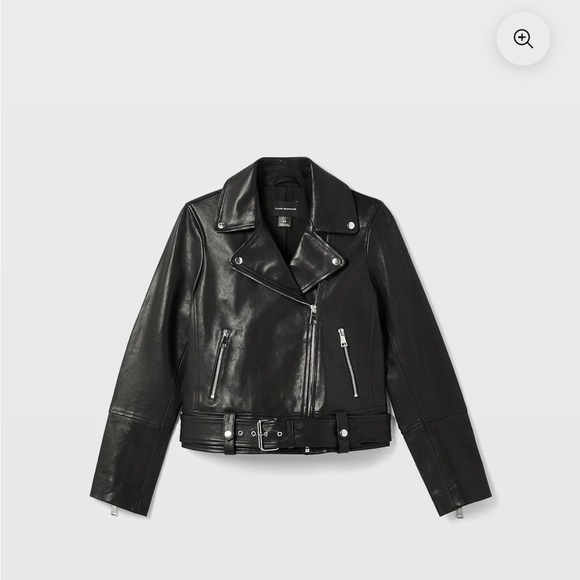 Club Monaco Black Leather Moto Jacket Asymmetrical Zipper Notched Lapels - Picture 4 of 6